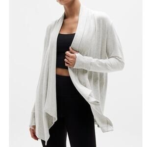 ATHLETA Pranayama Restore Wrap Light Gray Wrap Cardigan Thumbholes - 1X - NWT